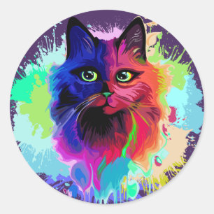 Cat Trippy Psychedelic Pop Art Runder Aufkleber