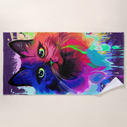 Cat Trippy Psychedelic Pop Art Strandtuch (Vorderseite)