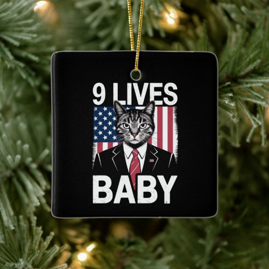 Cat Trump 9 Lives Baby Funny Trump Cat Keramikornament (Baum)