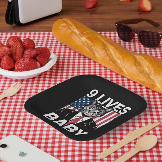 Cat Trump 9 Lives Baby Funny Trump Cat Pappteller (Picknick)