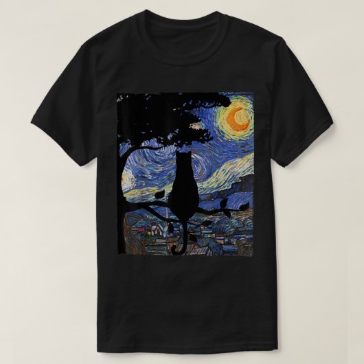 Cat Tshirt, Starry Night Cat T-Shirt, Van Gogh Cat T-Shirt (Design vorne)