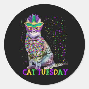 Cat Tuesday Funny Mardi Gras 2025 New Orleans Mens Runder Aufkleber