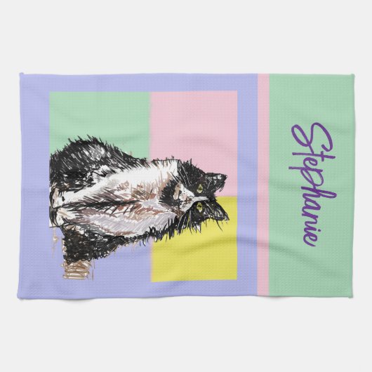 Cat Tuxedo Pastel Cats Womens Pastellfarben Geschirrtuch (Horizontal)