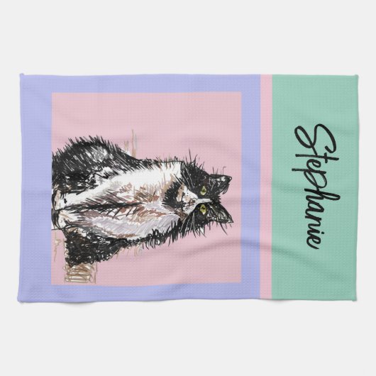 Cat Tuxedo Pastel Cats Womens Pastellfarben Geschirrtuch (Horizontal)