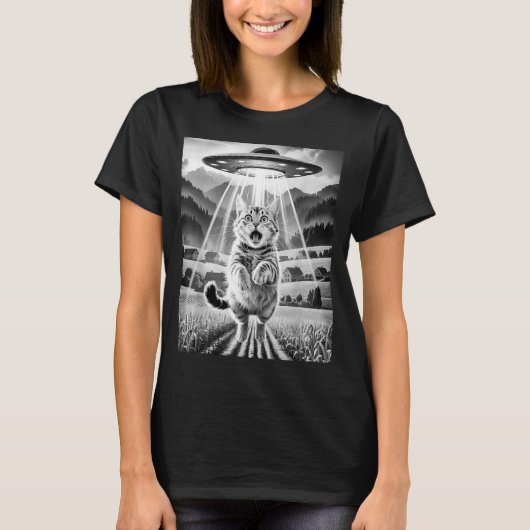 Cat Ufo Alien Abduction Funny Graphic Tees Men Wom (Vorderseite)