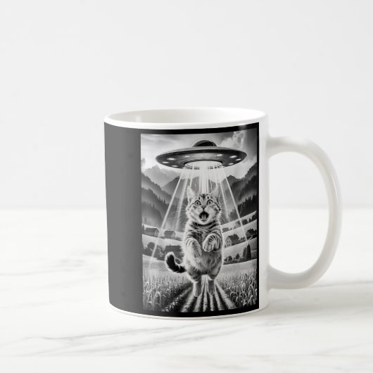 Cat Ufo Alien Abduction Funny Graphic Tees Men Wom Kaffeetasse (Rechts)