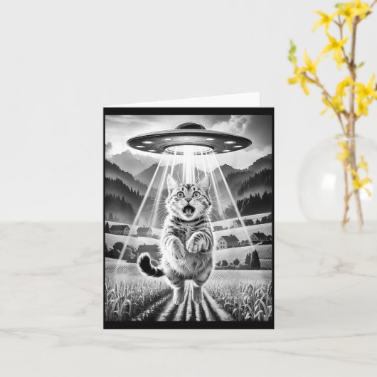 Cat Ufo Alien Abduction Funny Graphic Tees Men Wom Karte (Gelbe Blume)