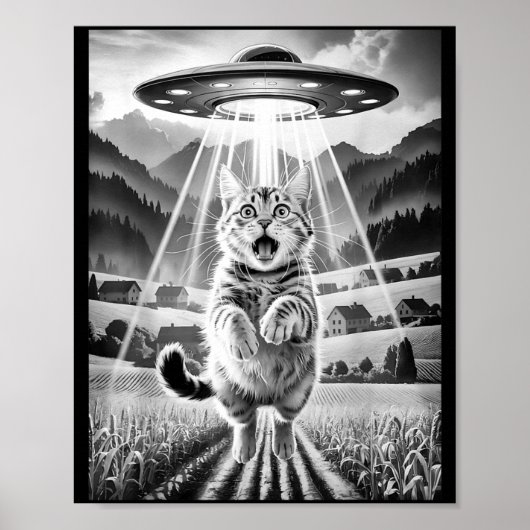 Cat Ufo Alien Abduction Funny Graphic Tees Men Wom Poster (Vorne)