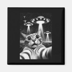 Cat Ufo _ Funny Invasion Meme Retro Alien Cat Ufo Magnet