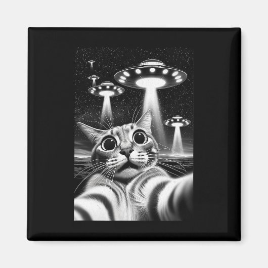 Cat Ufo Funny Invasion Meme Retro Alien Cat Ufo Se Magnet (Vorne)