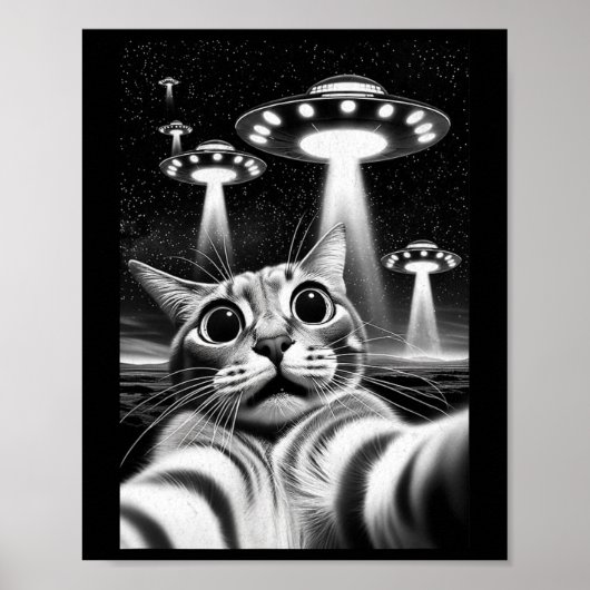 Cat Ufo Funny Invasion Meme Retro Alien Cat Ufo Se Poster (Vorne)