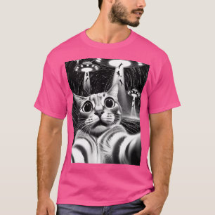 Cat Ufo Invasion Funny Cat Meme Retro Alien Cat U T-Shirt