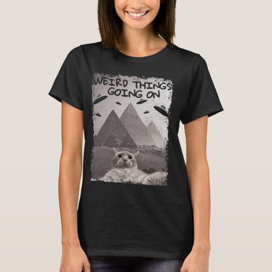 Cat UFO Meme - Funny Cat Selfie mit UFOs T-Shirt (Vorderseite)