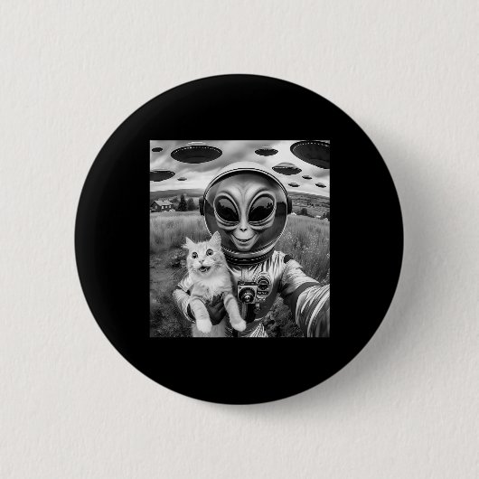 Cat Ufo Selfie Cat Alien Abduction Funny Cat Gesch Button (Vorderseite)
