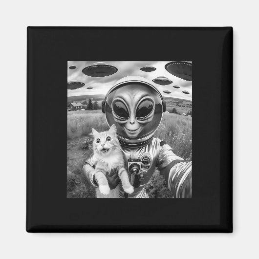 Cat Ufo Selfie Cat Alien Abduction Funny Cat Gesch Magnet (Vorne)