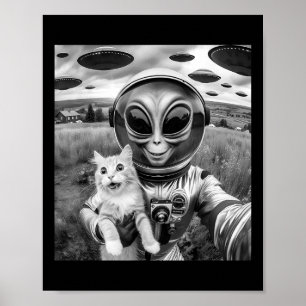 Cat Ufo Selfie Cat Alien Abduction Funny Cat Gesch Poster