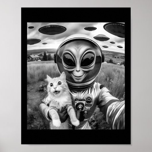 Cat Ufo Selfie Cat Alien Abduction Funny Cat Gesch Poster (Vorne)