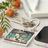 Cat UFO Selfie: Vintage Invasion #02 Schlüsselanhänger (Vorderseite rechts)