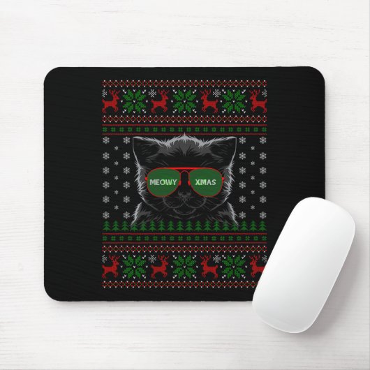 Cat Ugly Christmas Sweater Style Funny Cat Xmas Pa Mousepad (Mit Mouse)