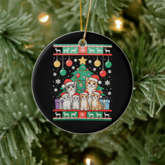 Cat Ugly Christmas Tree Lights Xmas Holiday Keramik Ornament