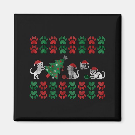 Cat Ugly Sweater Pattern Christmas Knitting  Magnet (Vorne)