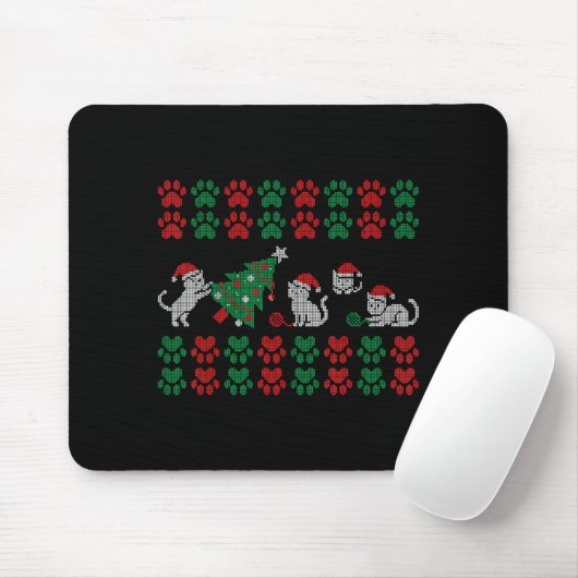 Cat Ugly Sweater Pattern Christmas Knitting Mousepad (Mit Mouse)