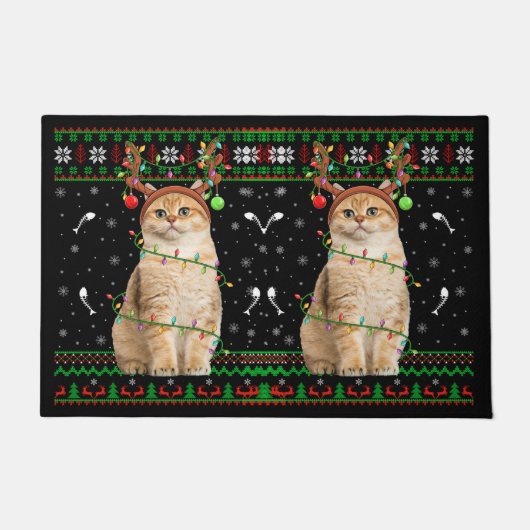 Cat Ugly Xmas Sweater Lighting Santa Cat Christmas Fußmatte (Vorderseite)