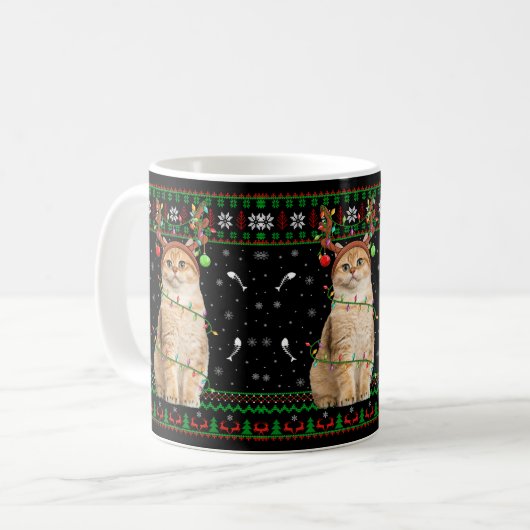Cat Ugly Xmas Sweater Lighting Santa Cat Weihnacht Kaffeetasse (Vorderseite Links)