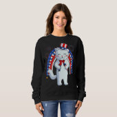 Cat Uncle Sam Hat uns Flag 4. Juli Kinder Sweatshirt (Vorne ganz)