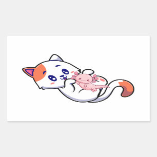 Cat und Axolotl Kawaii Neko Anime Rechteckiger Aufkleber