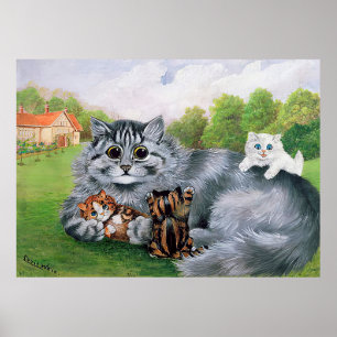 Cat und ihre Kittens, Louis Wain Poster
