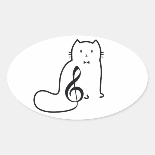CAT UND MUSIKNOTE OVALER AUFKLEBER (Vorderseite)