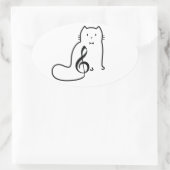 CAT UND MUSIKNOTE OVALER AUFKLEBER (Tasche)