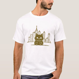 Cat Under Moon Sky Furry Niedlicher Vector Graphic T-Shirt