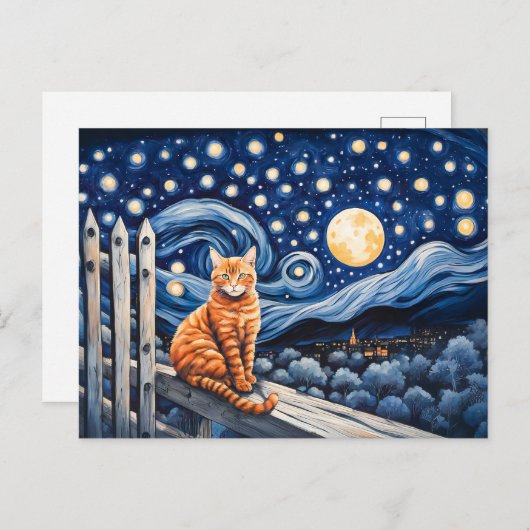 Cat Under Starry Night Wasserfarbe Postkarte (Vorne/Hinten)