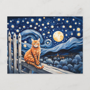 Cat Under Starry Night Wasserfarbe Postkarte