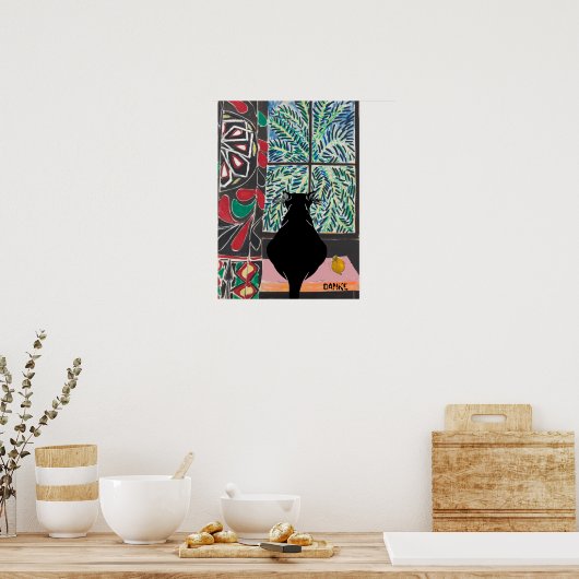 Cat Under Window, DANKE, Text bearbeiten Poster (Küche)