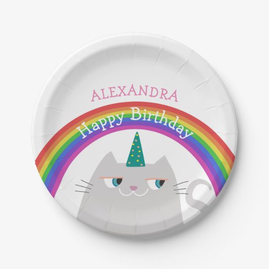 Cat Unicorn Girl Birthday Pappteller (Vorderseite)
