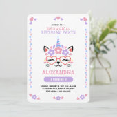 Cat Unicorn Lila Pink Blue Birthday Party Einladung (Stehend Vorderseite)
