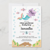 Cat Unicorn Mermaid Under Sea Birthday Party Einladung (Vorderseite)