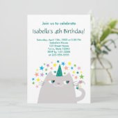 Cat Unicorn Niedlich Girl's Birthday Einladung (Stehend Vorderseite)