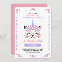 Cat Unicorn Pink Lila Blue Birthday Party