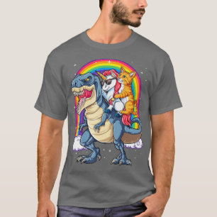 Cat Unicorn Riding Dinosaur T rex Kitten Lover T-Shirt