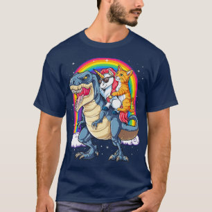 Cat Unicorn Riding Dinosaur T rex Kitten Lover T-Shirt