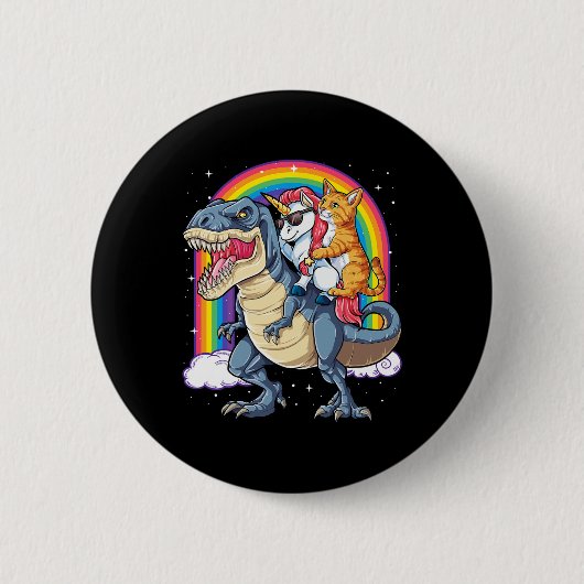 Cat Unicorn Riding Dinosaur T Rex Kitten Lover Wel Button (Vorderseite)