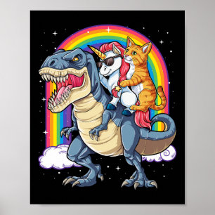 Cat Unicorn Riding Dinosaur T Rex Kitten Lover Wel Poster