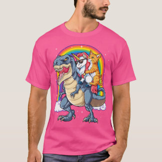 Cat Unicorn Riding Dinosaur T Rex Kitten Lover Wel T-Shirt