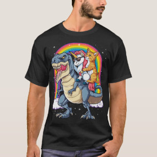 Cat Unicorn Riding Dinosaur T rex Kitten Lover Wel T-Shirt