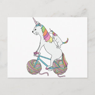 Cat Unicorn Riding Einhornkatze Reiten Postkarte