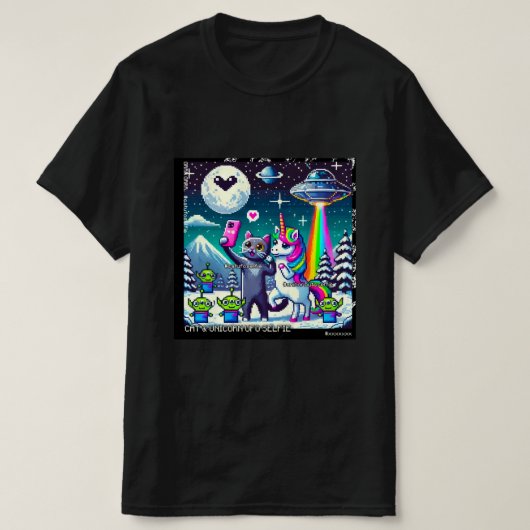 Cat & Unicorn UFO Selfie: Big Meeting #10 T-Shirt (Design vorne)